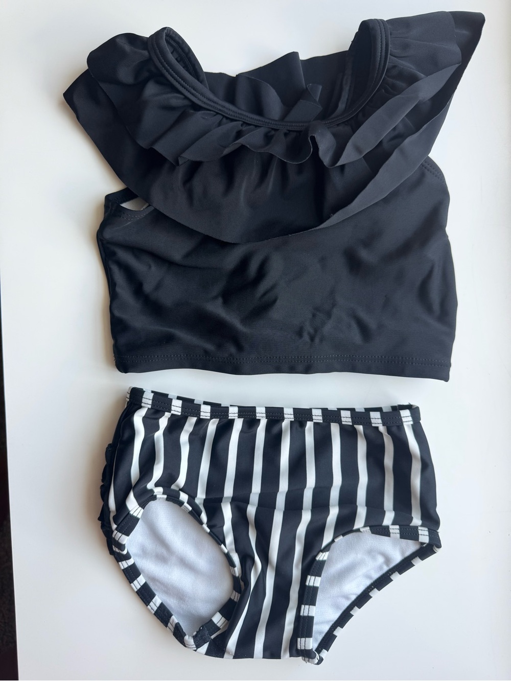 Ruffle Butts Black Ruffle Tankini with Black & White Striped Bottoms